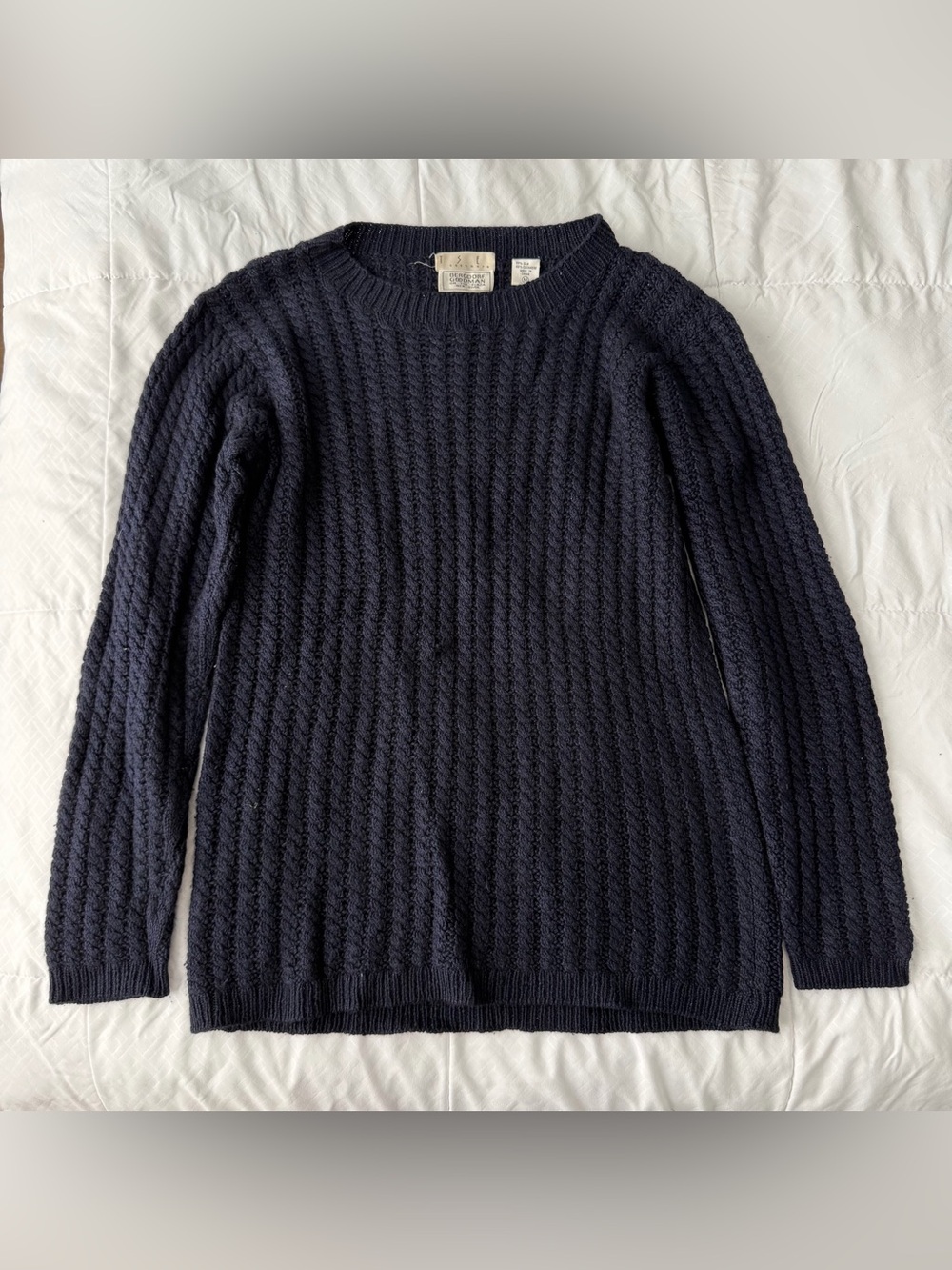 Vintage TSE Cashmere Bergdorf Goodman Cable Knit Sweater M Navy Silk Cashmere